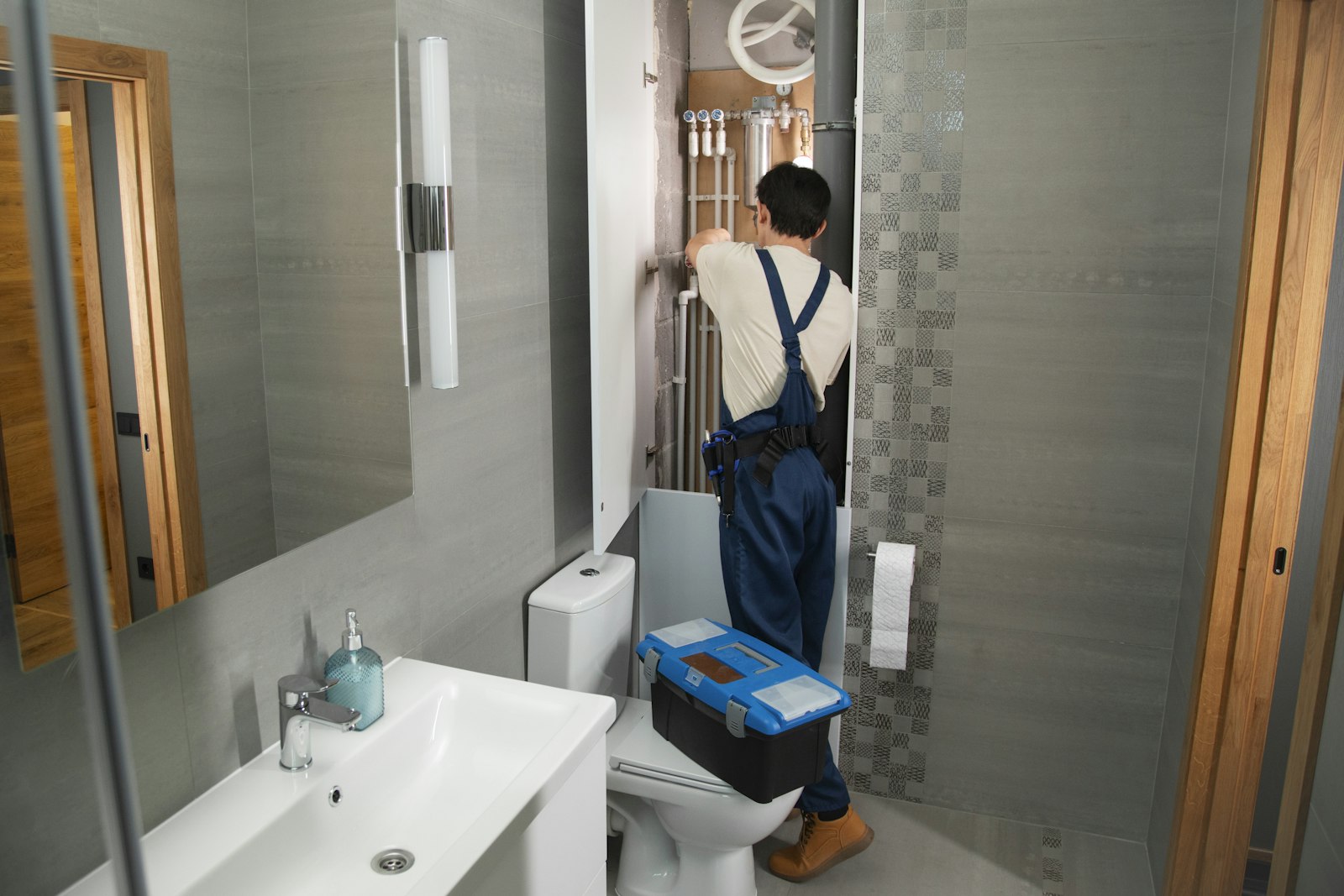 a plumber at work